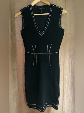 BCBGMaxAzria Black Midi Dress with Contrast Stitching